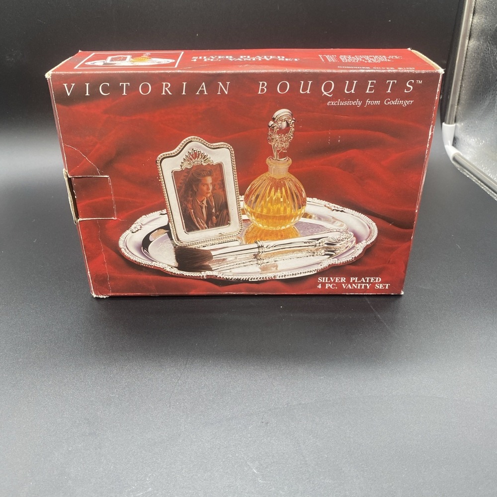 VTG Silver Plated Godinger Victorian Bouquets Vanity 4 Piece Set